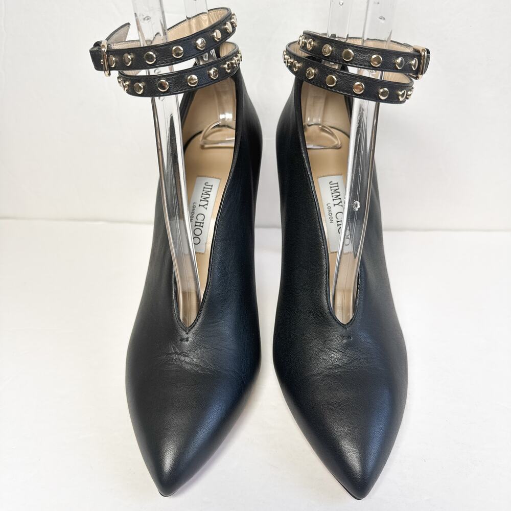 Jimmy Choo Lark 100 Studded Black Bootie Leather Heels Size 39.5 - Picture 7 of 15